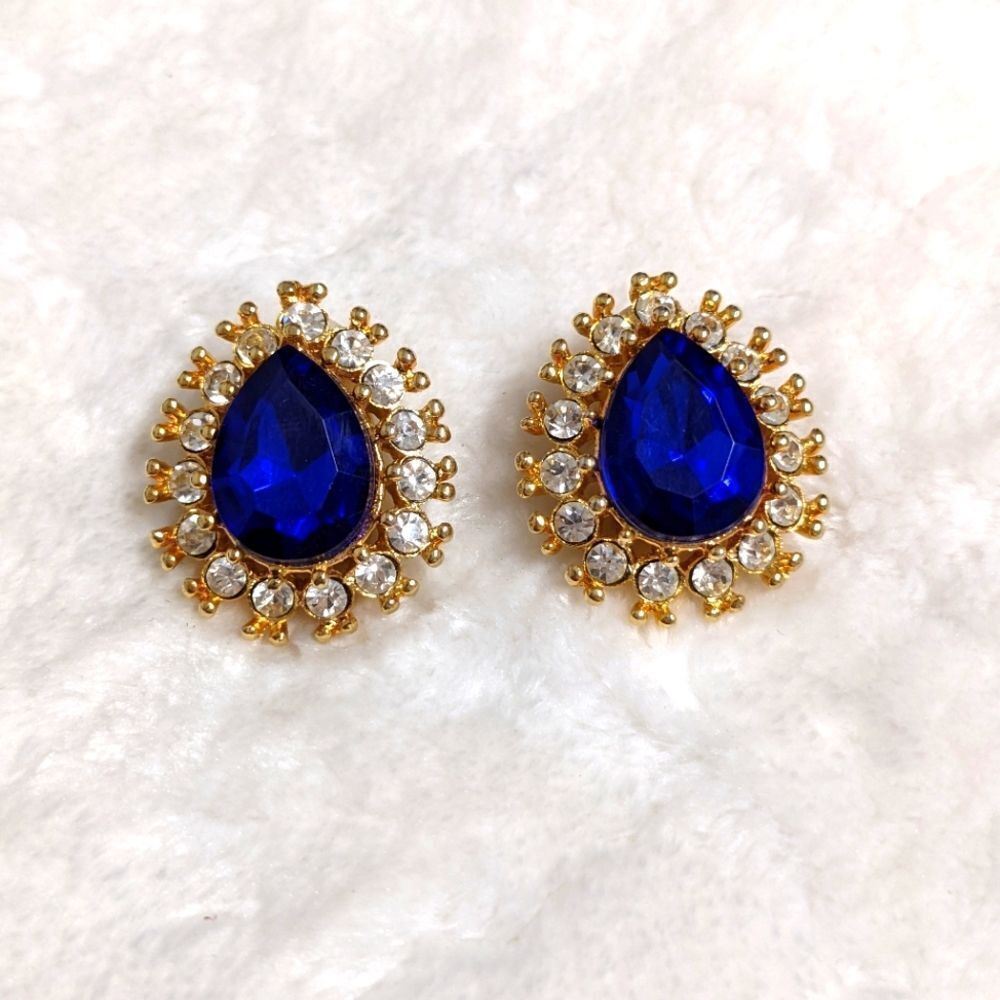 Vintage 80's Sapphire Blue & Clear Rhinestone Clip Earrings